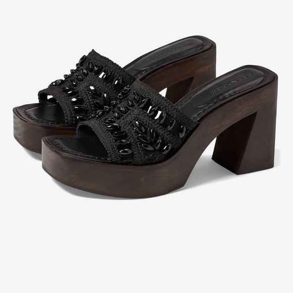 Bernardo Knox Easy slip-on Block heel Open square toe Crochet wide band upper